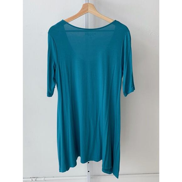 SOFT SURROUNDINGS  M Timely Top Short Sleeve Asymmetric Tunic Jersey Knit Blue - Picture 2 of 8